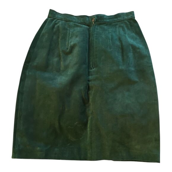 90s Y2K vintage teal green suede leather pencil skirt 5 lined boho Western - Picture 2 of 8
